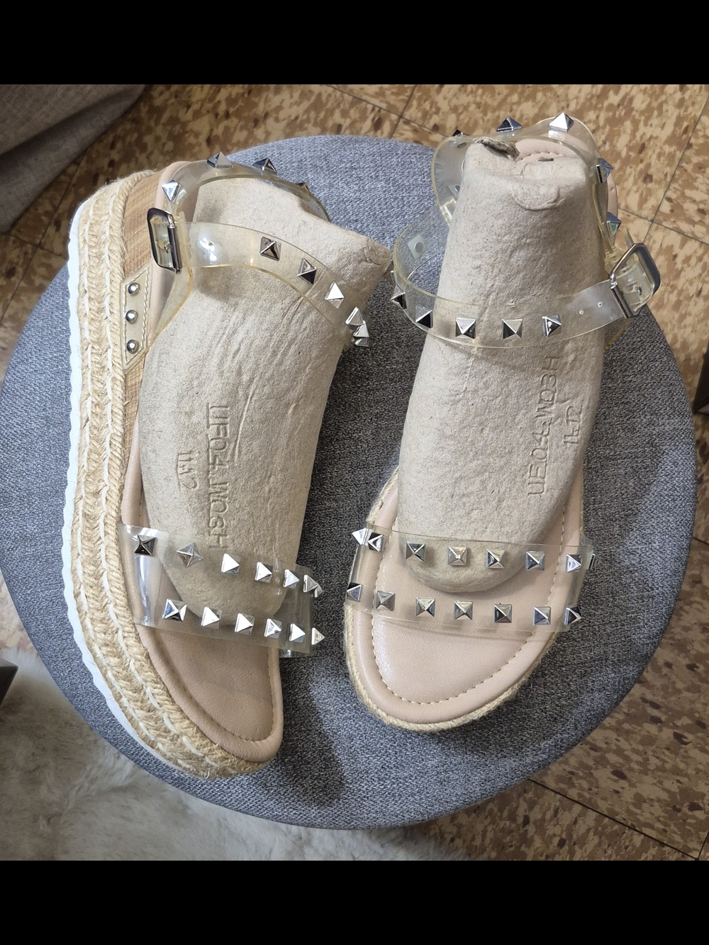 Cushionaire Studded Clear Strap Nude Sandals - Picture 2 of 5